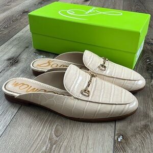 Sam Edelman Linnie Flat Mules Eggshell Crocodile Texture
